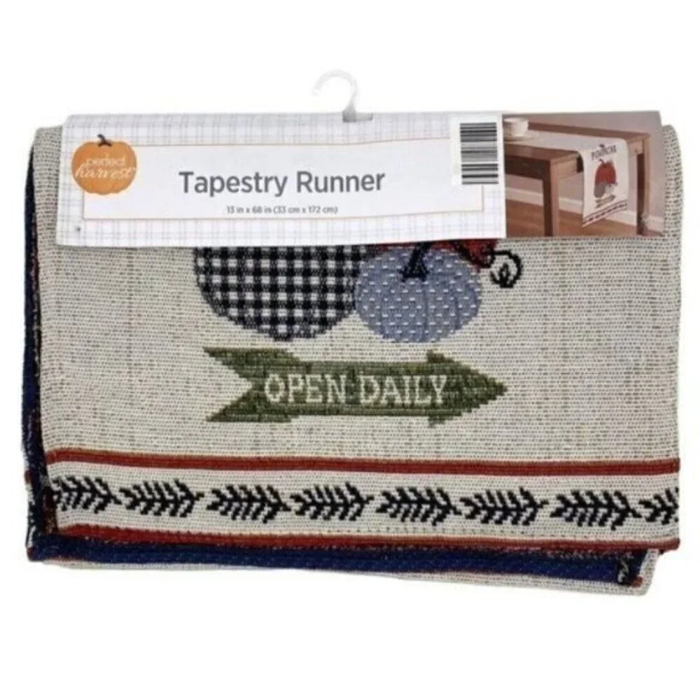 Pumpkin Fall Harvest Tapestry Table Runner New
